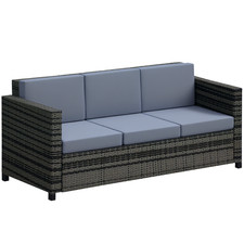 Outsunny Rattan Wicker 3-seater Sofa Chair Patio Furniture w/ Cushion Black