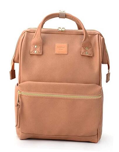 Leather Backpack for Women & Men with 15-inch Laptop Compartment in Medium Tan Pink