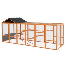 PawHut 141" Wooden Chicken Coop Run for 6-10 Chickens with Storage, Perches