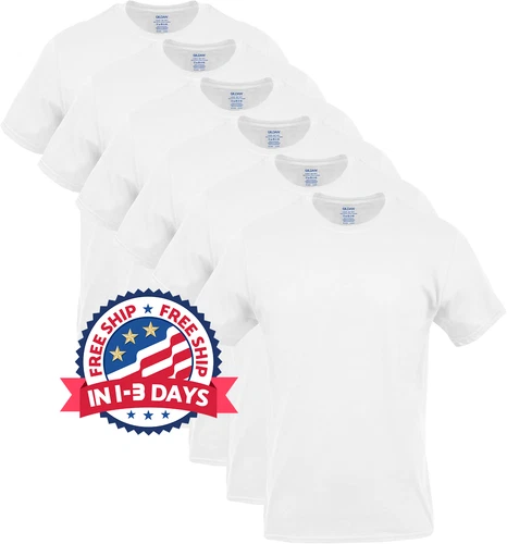 Pack 6 Camisetas Hombre Blancas Cuello Redondo Algodón Suave, Básicas Cómodas L - product listing photo