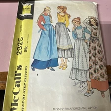 McCalls 2925 Misses Pinafores Apron Sewing Pattern Small 8-10 *Cut*