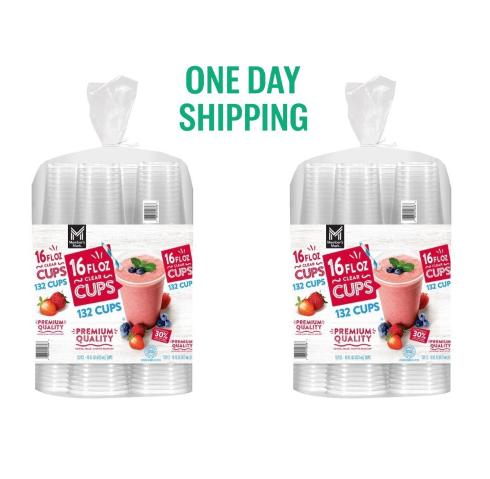 2 Pack Member's Mark Clear Plastic Cups 16 oz 264 Ct Disposable Party Cups