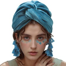 Velvet Turban Pre-Tied Head Cap Headwraps Hair Turbans Fashion Beanie Tassel