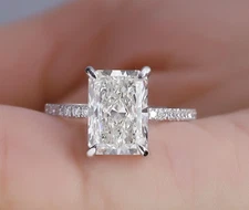 Certified Radiant 2.70CT Lab Grown Diamond Hidden Halo Engagement Ring 14k Gold