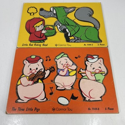 Connor Toys Wood Jigsaw Puzzles LITTLE RED RIDING HOOD Three Little Pigs Nursery