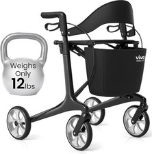 Vive Lightweight Carbon Fiber Rollator Walker with Seat  Storage - Black