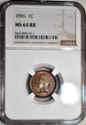 NGC MS-64 RB 1896 Indian Head Cent, Richly Hued, Red-Brown specimen.