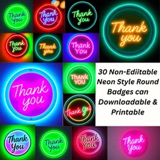 30 Bundle of Digital PDF Non Editable Thankyou  stickers Neon Style Downloadable