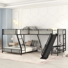 Low Twin over Full Bunk Bed with Twin Loft Bed, L-Shaped Triple Bunk Bed with Sl