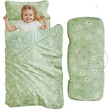 Floral Toddler Nap Mat with Zipper,Detachable Minky Blanket and Removable Pil...