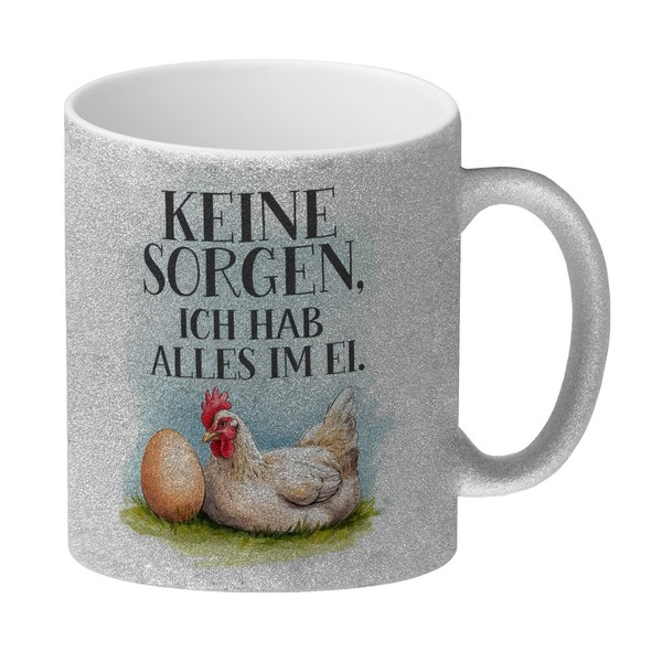 Keine Sorgen, Alles Im Ei Glitzer-Kaffeebecher Huhn Und Ei-image