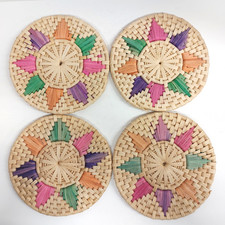 Vintage Bohemian Style Rattan Straw Wicker Place Mats Bohemian Set of 4