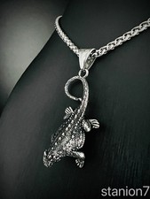 Eidechse Gecko Welt Tier Anhänger Edelstahl Halskette Echse Schmuck Biker 413A
