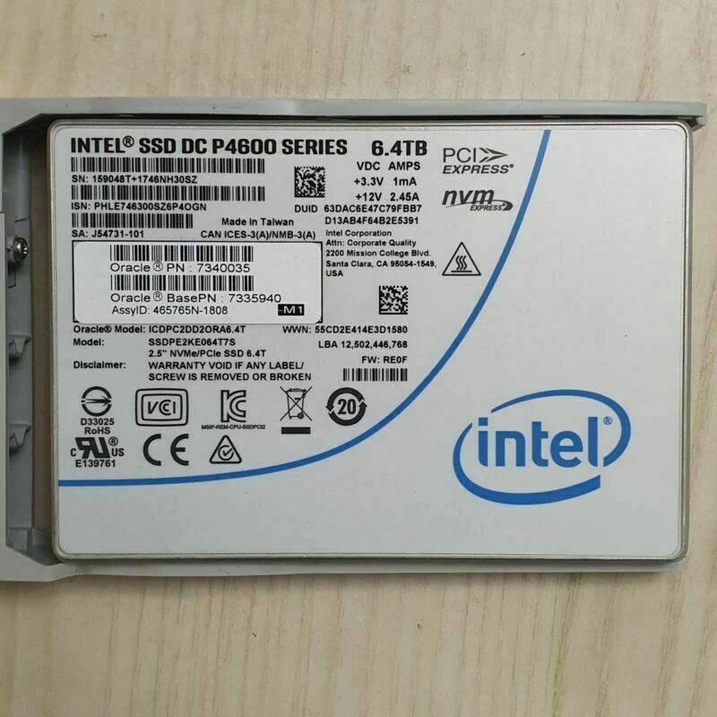 Intel SSD 6.4TB P4600 Series DC NVME U.2 2.5" SSDPE2KE064T7S Solid State Drive
