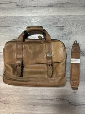 Vtg LL Bean Leather Laptop Messenger Briefcase Bag Tan Brown Expandable Preppy
