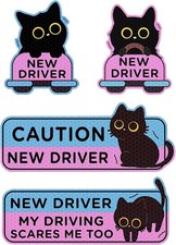 4Pcs Black Cat New Driver Magnet for Car, Reflective Student Driv Color: Black