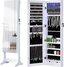 Jewelry Organizer Full Length Mirror Jewelry Cabinet Standing/Wall/Hanging Door