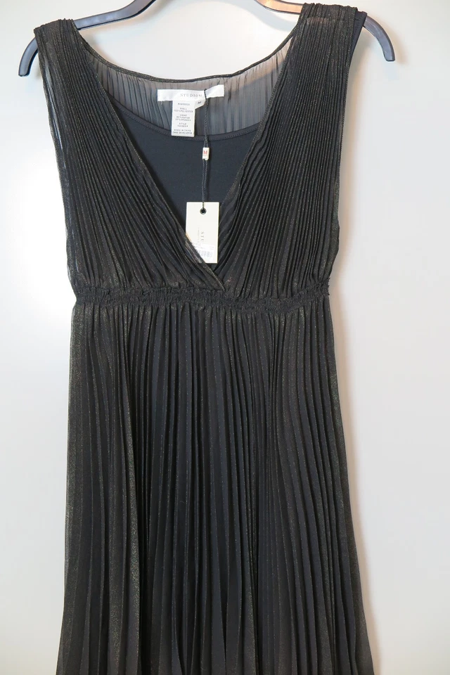 Nuevo con etiquetas Vestido Studio M Marrón Brillo Doble Capa Volantes Sin Mangas Talla M Foto 3 de 4