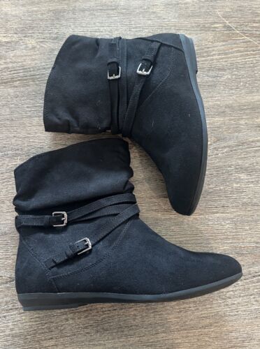 Lower East Side Boots Womens Pull On Slouch Ankle Bootie Black Faux Suede Size 6