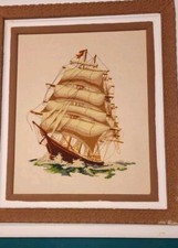 VINTAGE NEEDLEPOINT SAIL BOAT SHIP PICTURE LARGE WALL ART STUNNING DETAIL OOAK