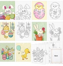 Canvas Kit, 6 Pack Easter Bunny Egg Pre Drawn Art Craft 8x10 Inches