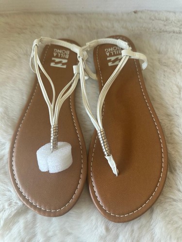 Billabong Strand Walk Slingback Sandals Womens Size 10 White Thong Flats Summer - Picture 2 of 7