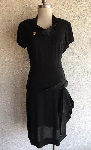 Vintage 1940s Mademoiselle Juliette Black Crepe Ba