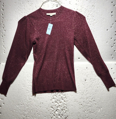 Loft Sweater Womens Small Petite Burgundy Round Neck Long Sleeve NWT
