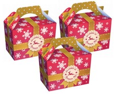 Christmas Party Food Boxes Red & Gold Reindeer Mail Plates ~ Table Present Bag