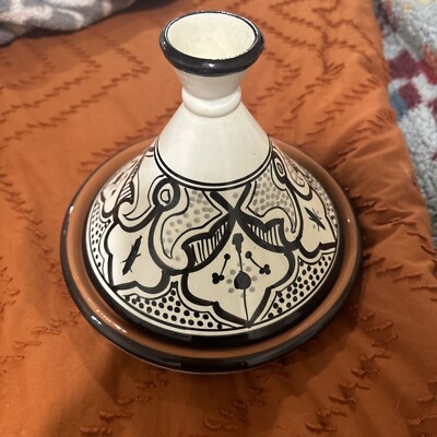 Tunisian Hand Painted Tagine by Le Souk Ceramique 10'' White and Black