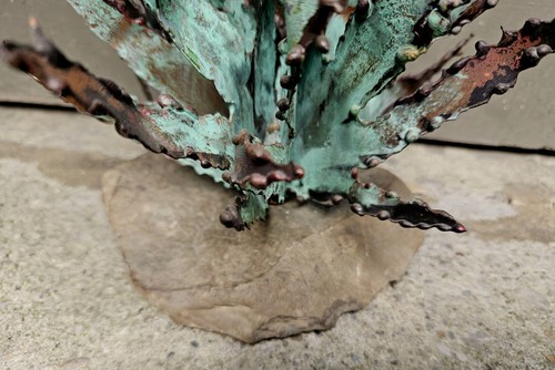 JOHN STECk Desert Flower Sculpture Mixed Metals Stone Brutalist 19" - Picture 12 of 12