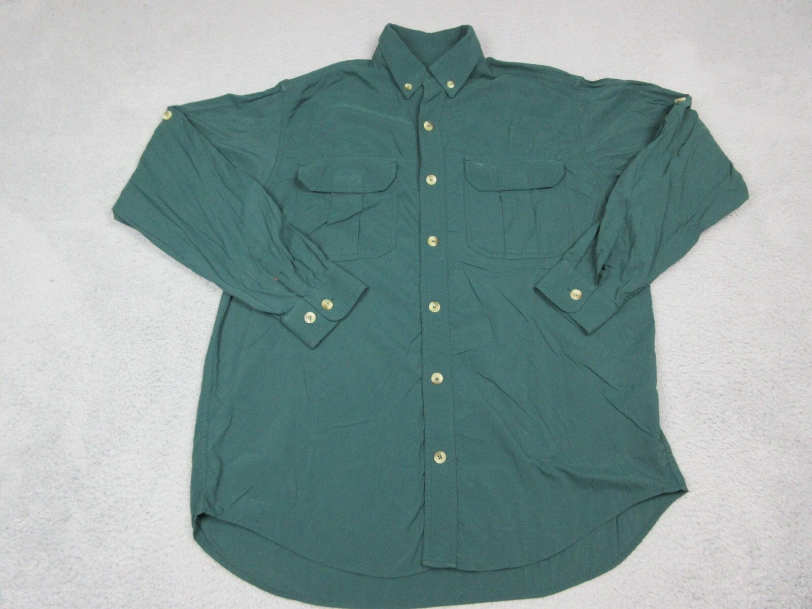 Cabelas Shirt Mens Adult Large Green Outdoors Pockets Casual Button Up