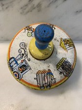 Vintage 1960's Ohio Art Tin Spinning Top Circus Animals Train Metal Toy