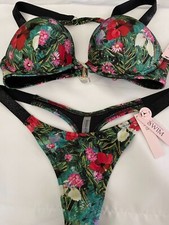 Victoria Secret swim Set 36B swimsuit bikini Thong sz M shine strap Bombshell