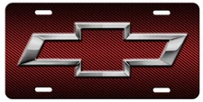 Chevy bowtie Inspired art on red simulated carbon fiber Aluminum License Plate B
