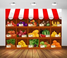7x5ft Fabric Fruit Shop Backdrop Summer Fresh Fruit Strawberry Grapes Waterme...