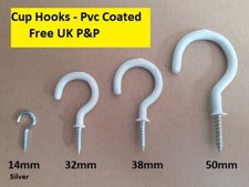 CUP HOOKS Small & Large Screw In - WHITE PVC Coated - Use For Hanger Shed Store