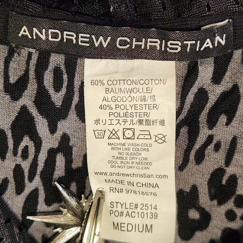 Andrew Christian Men's M Black & Gray Leopard Print Sleeveless Hooded Gym Tank - Picture 4 of 4