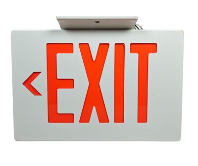 Vintage Metal Lighted Exit Sign Double Sided Red Letters Wired Untested (lot 1)