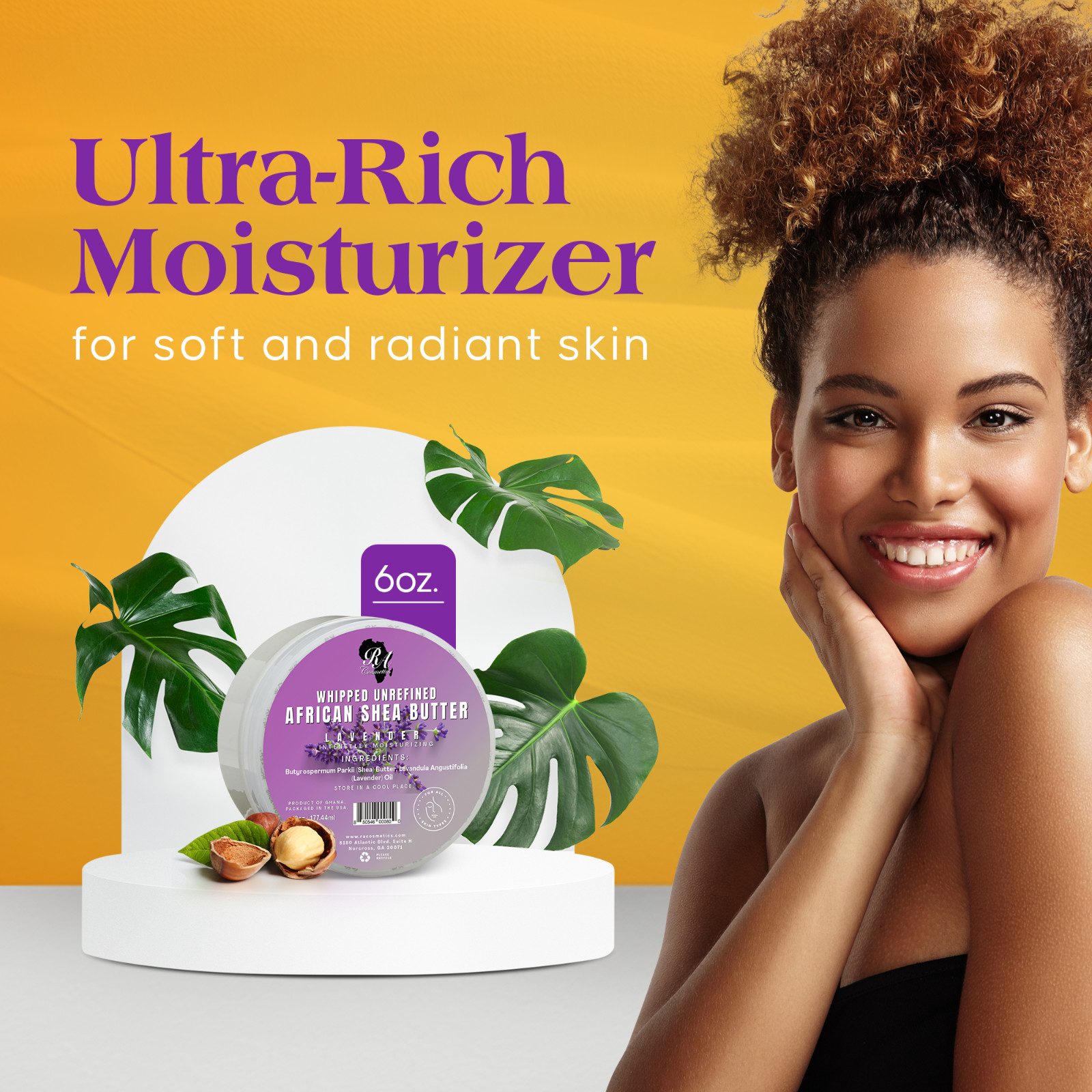 RA Cosmetics Hydrating Whipped Shea Butter -6 oz - Ultra All-Day Moisturizing