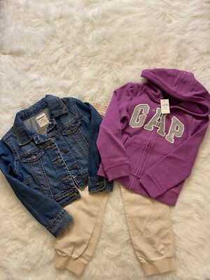 NWT! GAP Girls Clothing Outfits Lot 3 Piece Denim Jacket Hoodie Pants XS 4-5