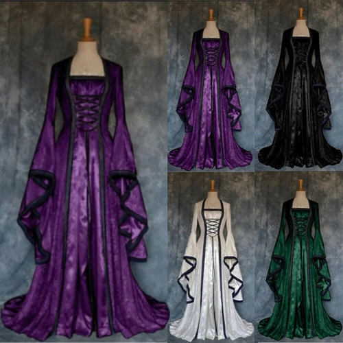 Mittelalterliches Kostüm Halloween Karneval Hexe Vampir Gothic Lange Partykleid - Bild 1 von 14