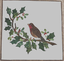 Handmade Art Quilt/Wall Hanging Bird in Holly Applique 21" square