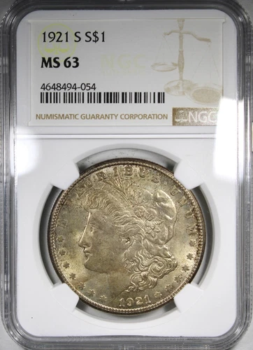 1921-S Morgan Dollar NGC MS63 Better Date $1 Last Year Coin Toned