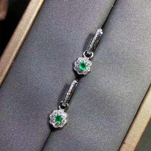 1.58 Ct Natural Emerald & Moissanite Dangle Hoop Earrings in 925 Sterling Silver - Picture 3 of 6