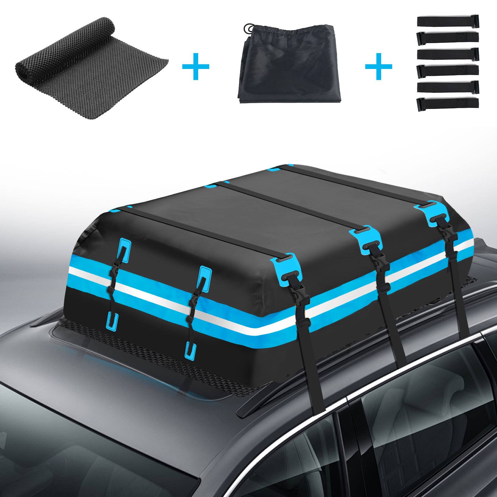 Baúl de techo para coche 600L maletín de techo plegable tiras reflectantes portaequipajes de techo