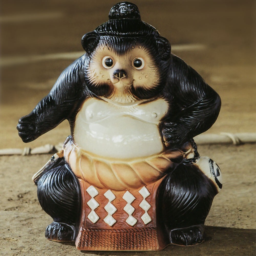 Japanese Tanuki Raccoon Dog Sumo Yokozuna Motif Shigaraki Ware H13