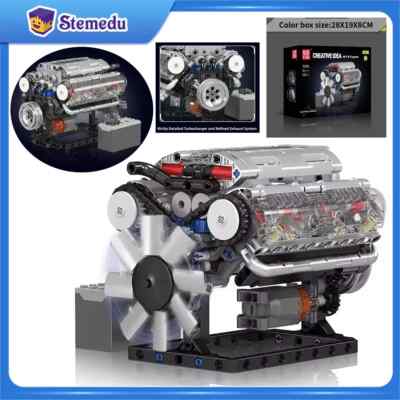 535pcs+ 10088 Technical Motorized V8 Engine Model MOC Building Blocks Toys GIFT