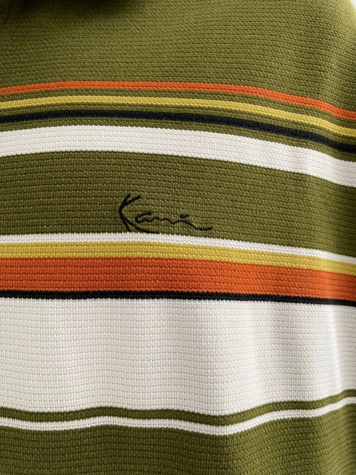Camisa Polo Kani Dorada Para Hombres Talla XL Verde Naranja Rayas Y2k Hip Hop Manga Corta Foto 3 de 4