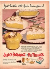 1952 Jell-O Puddings And Pie Fillings Lemon Flavor Tart Tangy Vintage Print Ad
